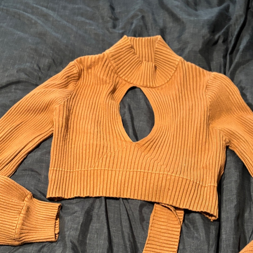 Ribbed Orange Cutout Sweater